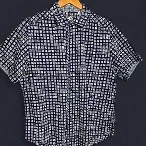 Robert Graham Large Short Sleeve Navy and White Checkered Button Up